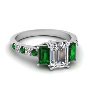 Emerald Cut Emerald Side Stone Rings