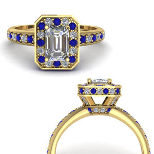 Emerald Cut Sapphire Halo Rings