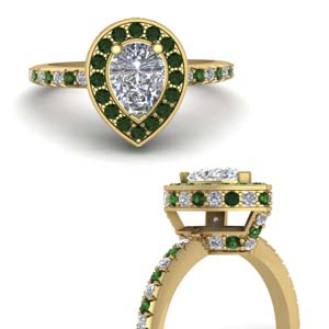 Pear Cut Halo Rings With Emerald