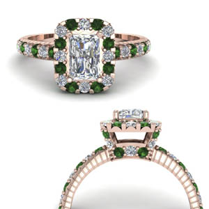 Radiant Cut Halo Emerald Rings