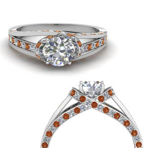 Round Orange Sapphire Engagement Ring