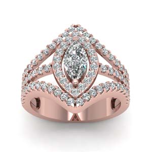 Marquise Lab Grown Diamond Engagement Ring Rose Gold Halo Pavé Ring 18K Rose Gold / 5.75