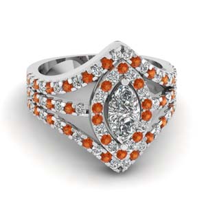 halo split shank marquise engagement ring with orange sapphire in 14K white gold FDENR8427MQRGSAOR NL WG