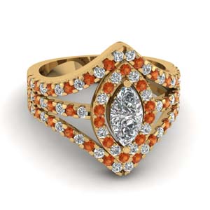 Marquise Shaped Orange Sapphire Halo Rings