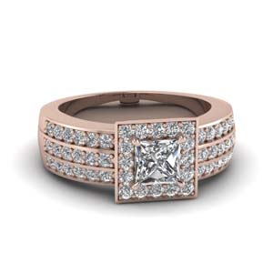 three row wide halo 1.50 ct. princess cut diamond engagement ring in 18K rose gold FDENR8552PRR NL RG