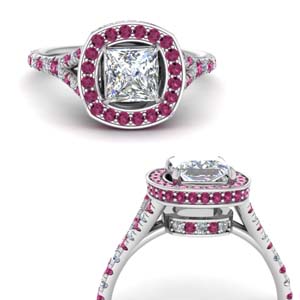 Princess Cut Pink Sapphire Halo Rings