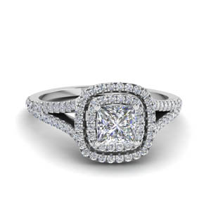 princess cut split double halo diamond engagement ring in 14K white gold FDENR9107PRR NL WG