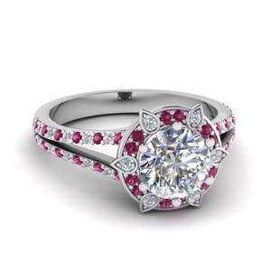 Halo Pink Saaphire Engagement Ring