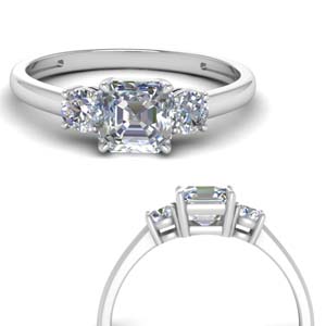 Asscher And Round Diamond 1/2 Carat 3 Stone Engagement Ring
