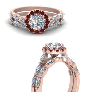 Round And Marquise Halo Wedding Ring
