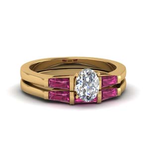 Oval Shaped Pink Sapphire Ring Set