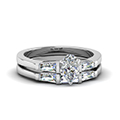 Baguette With Pear Shaped 3 Stone Wedding Set In 14K White Gold ...