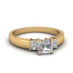 Asscher Cut 3 Stone Diamond Rings