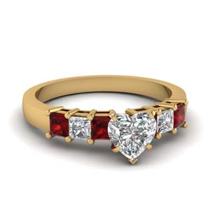 Heart Shaped Ruby Side Stone Rings