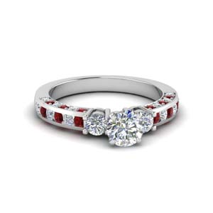 Round Cut Channel Set 3 diamond Accent Engagement Ring With Ruby In 950 ...