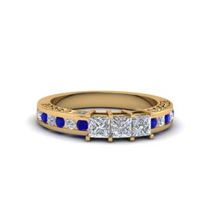 princess cut diamond wedding band for her with sapphire in 14K yellow gold FDENS1096BGSABL NL YG