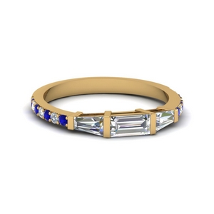 baguette and round diamond thin wedding women band with sapphire in FDENS1099BGSABL NL YG