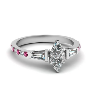 3 stone baguette marquise diamond engagement ring with pink sapphire in FDENS1099MQRGSADRPI NL WG