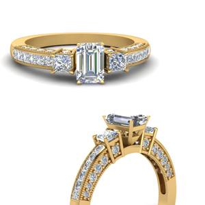 Emerald Cut Diamond Milgrain Rings