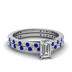 classic delicate emerald cut diamond wedding set with sapphire in FDENS1425EMGSABL NL WG