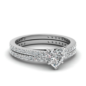 classic delicate heart shaped diamond wedding set in FDENS1425HT NL WG