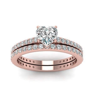 Classic Delicate Heart Shaped Diamond Wedding Set In 14K Rose Gold