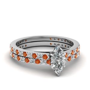 classic delicate marquise cut diamond wedding set with orange sapphire in FDENS1425MQGSAOR NL WG