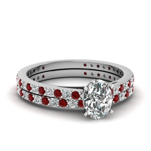 classic delicate oval shaped diamond wedding set with ruby in FDENS1425OVGRUDR NL WG