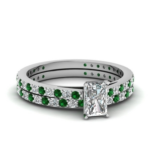 classic delicate radiant cut diamond wedding set with emerald in FDENS1425RAGEMGR NL WG