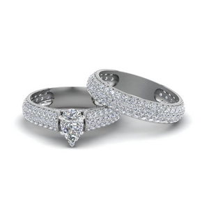 Pear Diamond Wedding Ring With Pave Band