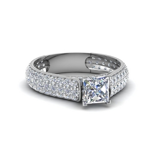 Princess Cut  Milgrain Engagement Ring