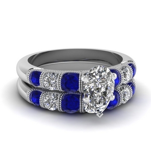 Pear Shaped Blue Sapphire Ring Set