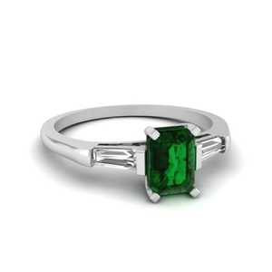 3 Stone Baguette And Emerald Ring