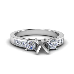 3-Stones 8&6mm Round Setting 10K White Gold Engagement Wedding Semi Mount Ring 