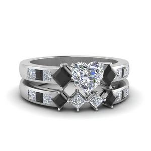 White Gold Heart Diamond Ring Set