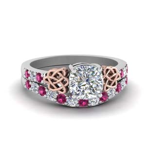 celtic cushion cut diamond wedding ring set with pink sapphire in FDENS2255B1CUGSADRPI NL WG.jpg