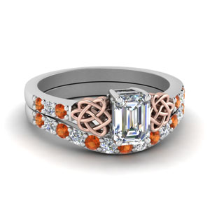 celtic emerald cut diamond wedding ring set with orange sapphire in FDENS2255B1EMGSAOR NL WG.jpg