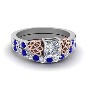 celtic princess cut diamond wedding ring set with sapphire in FDENS2255B1PRGSABL NL WG.jpg