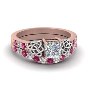 celtic princess cut diamond wedding ring set with pink sapphire in FDENS2255B1PRGSADRPI NL RG.jpg