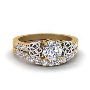 celtic round cut diamond wedding ring set in FDENS2255B1RO NL YG