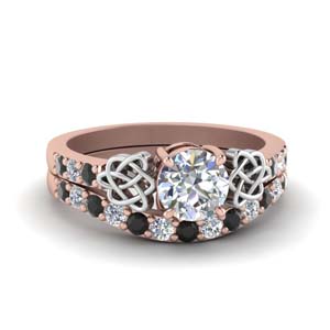 celtic round cut wedding ring set with black diamond in FDENS2255B1ROGBLACK NL RG