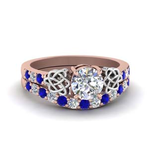 celtic round cut diamond wedding ring set with sapphire in FDENS2255B1ROGSABL NL RG