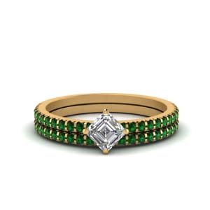 Asscher Cut Emerald Ring Sets