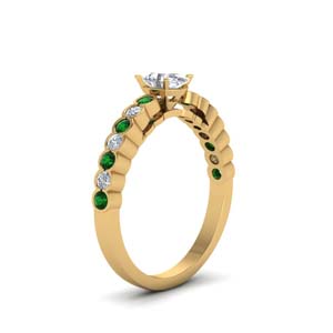 Oval Shaped Bezel Diamond Engagement Ring For Women With Emerald In 14K ...
