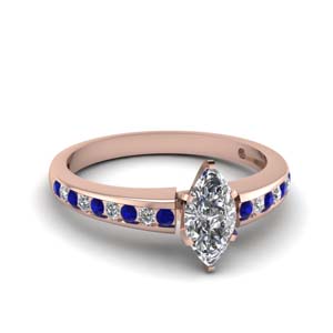 Channel Set Marquise diamond Engagement Ring With Sapphire In