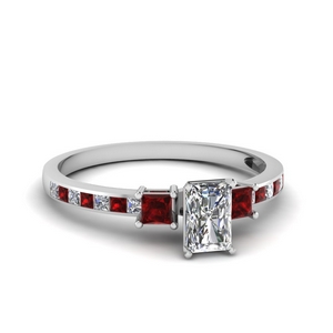 delicate 3 stone radiant diamond engagement ring with ruby in FDENS3022RARGRUDR NL WG 30