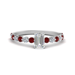 shared prong thin emerald cut engagement ring with ruby in white gold FDENS3023EMRGRUDR NL WG