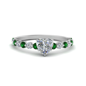 shared prong thin heart engagement ring with emerald in white gold FDENS3023HTRGEMGR NL WG
