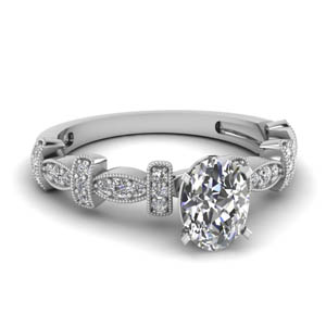 Oval Diamond Milgrain Wedding Rings