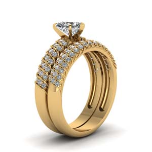 Rope Design Heart Diamond Wedding Set In 14K Yellow Gold | Fascinating ...
